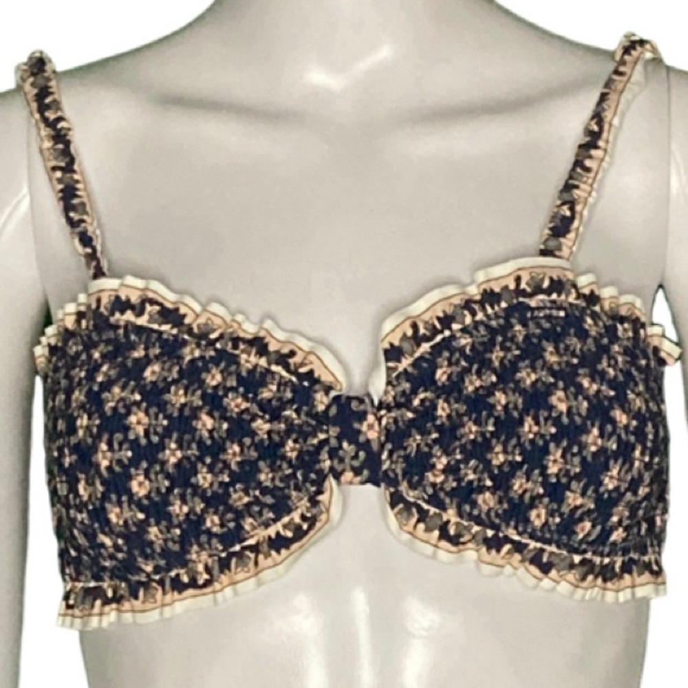 NWT Sea New York Jasper Marine Border Print Smocked Bikini Top - Sz S - Picture 3 of 6